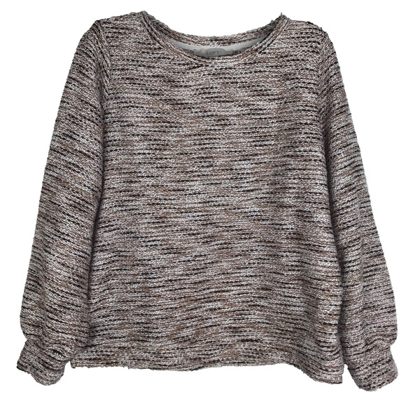 Ann Taylor Loft Sweater Boat Neck Brown White Black Marled Knit Pullover Small - Picture 1 of 7